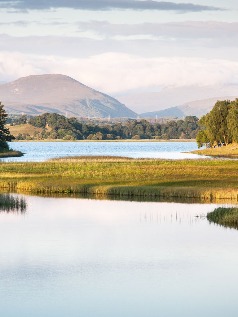 Mirror like reflections upon Loch Insh near Kincraig in the Cairngorms National Park, Scotland Mirror like reflections upon Loch Insh near Kincraig in the Cairngorms National Park, Scotland