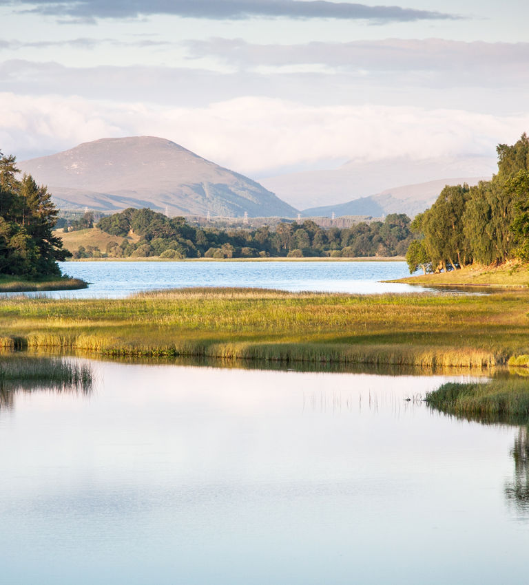 Mirror like reflections upon Loch Insh near Kincraig in the Cairngorms National Park, Scotland Mirror like reflections upon Loch Insh near Kincraig in the Cairngorms National Park, Scotland