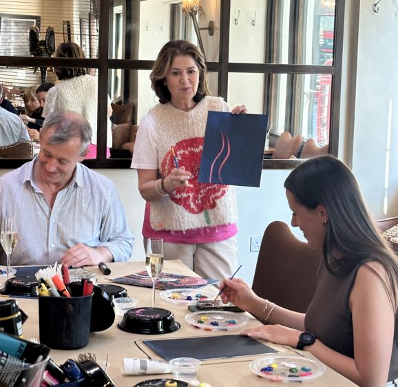 shelley instructing smiling group on what best colours to choose shelley instructing smiling group on what best colours to choose