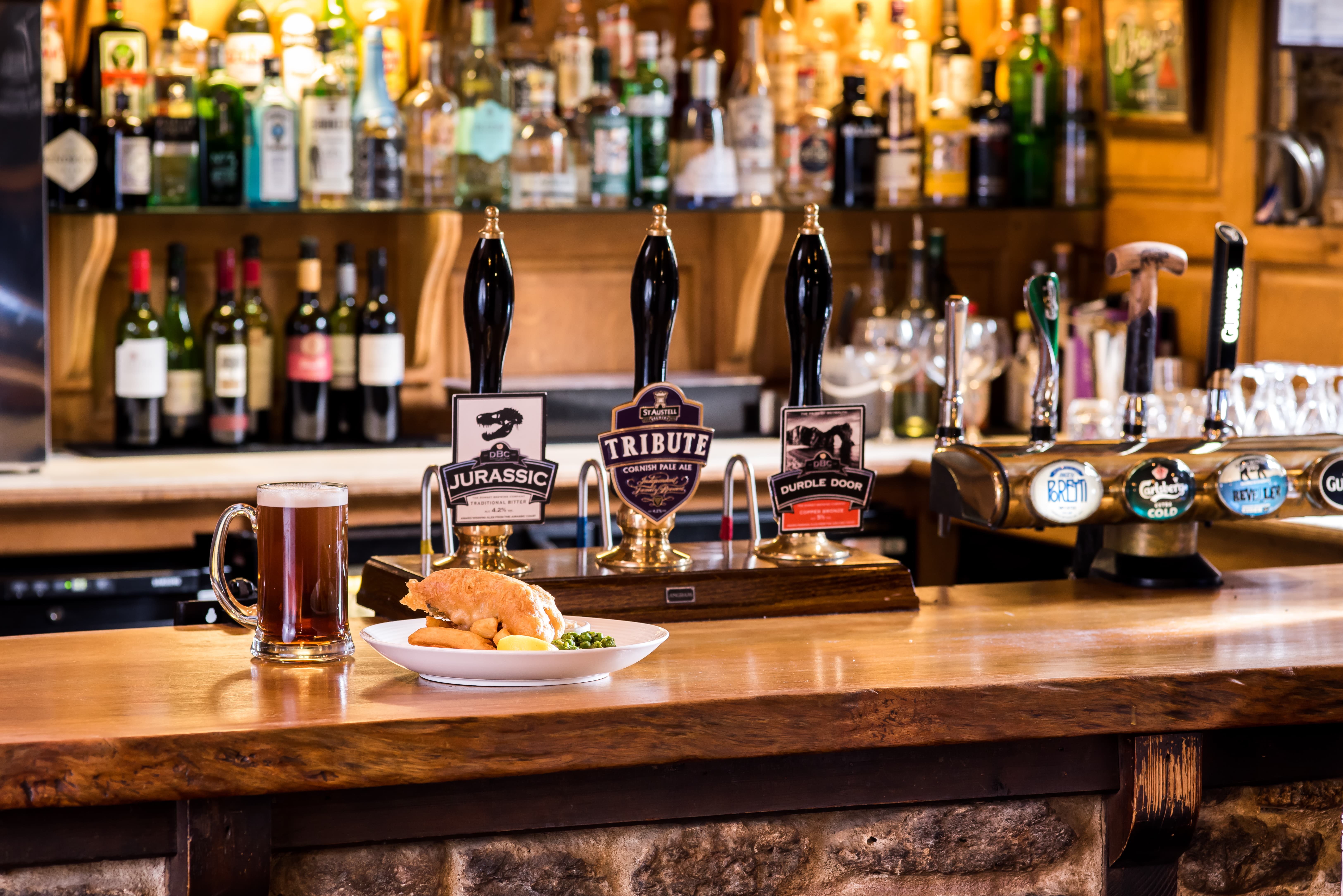 Fish and chips at bar 