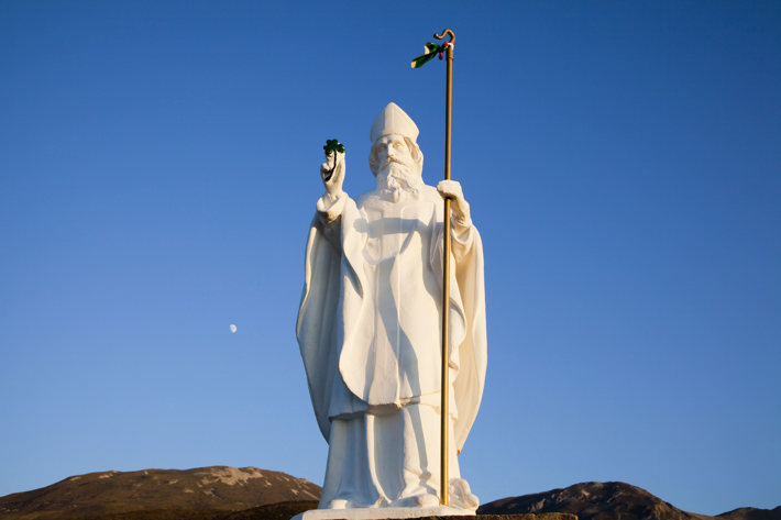 Stone statue of Saint Patrick at Croagh Patrick mountain