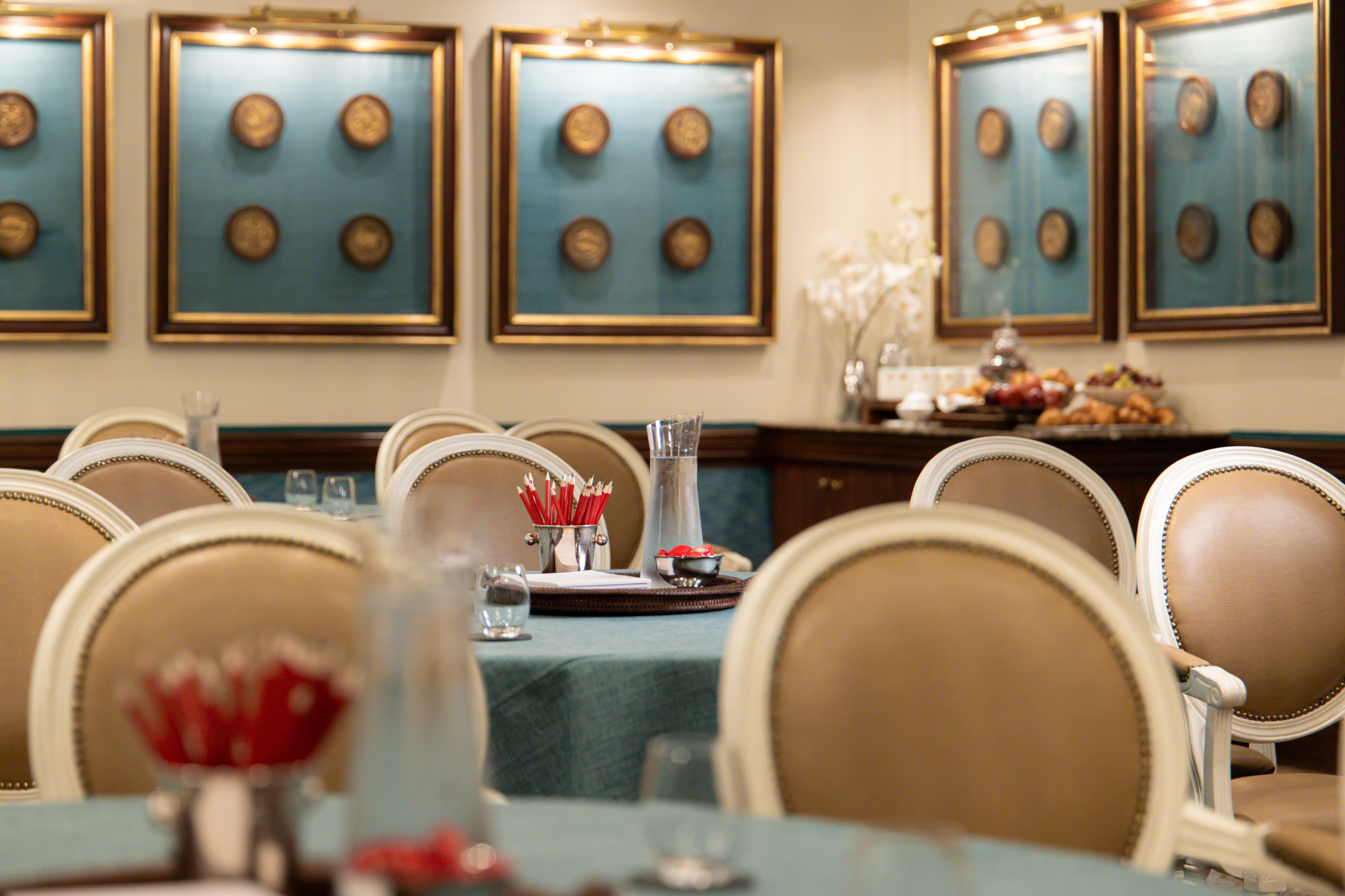 Conference set up in the Van Dyke Suite at The Rubens Hotel, London