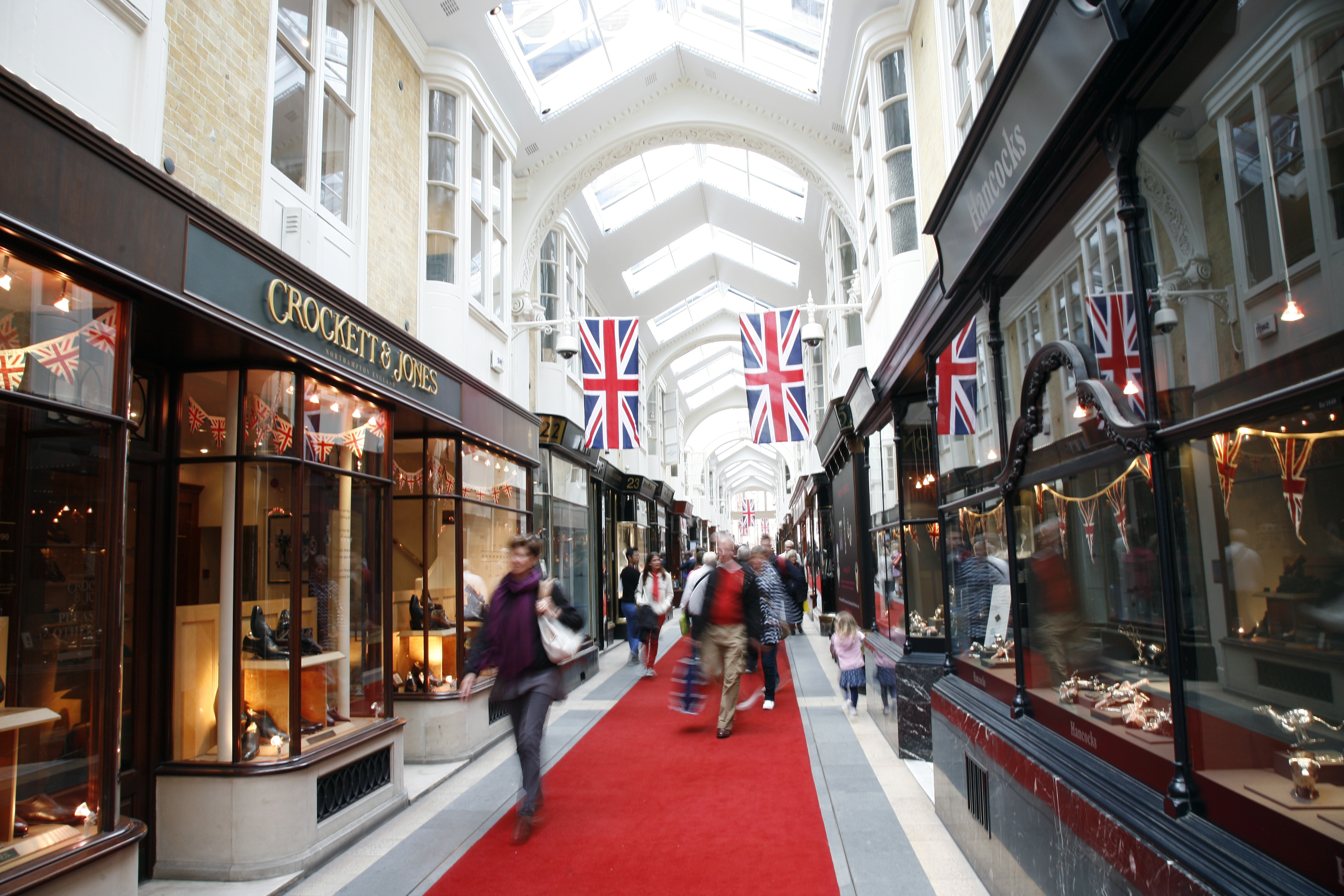 Inside view of Burlington Arcade, 19th century European shopping gallery, behind Bond Street, opened in 1819