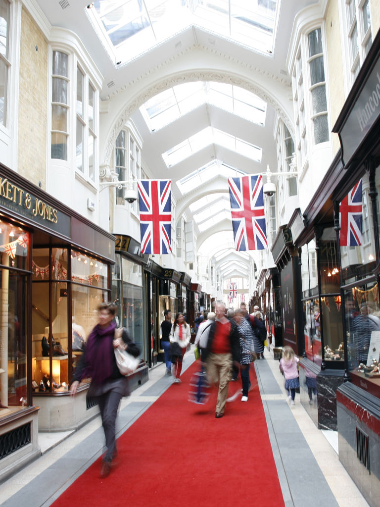 Inside view of Burlington Arcade, 19th century European shopping gallery, behind Bond Street, opened in 1819 Inside view of Burlington Arcade, 19th century European shopping gallery, behind Bond Street, opened in 1819