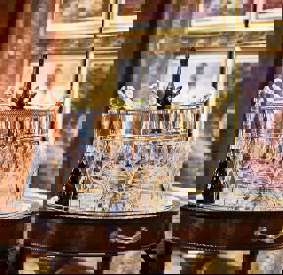 Champagne and champagne flutes Champagne and champagne flutes