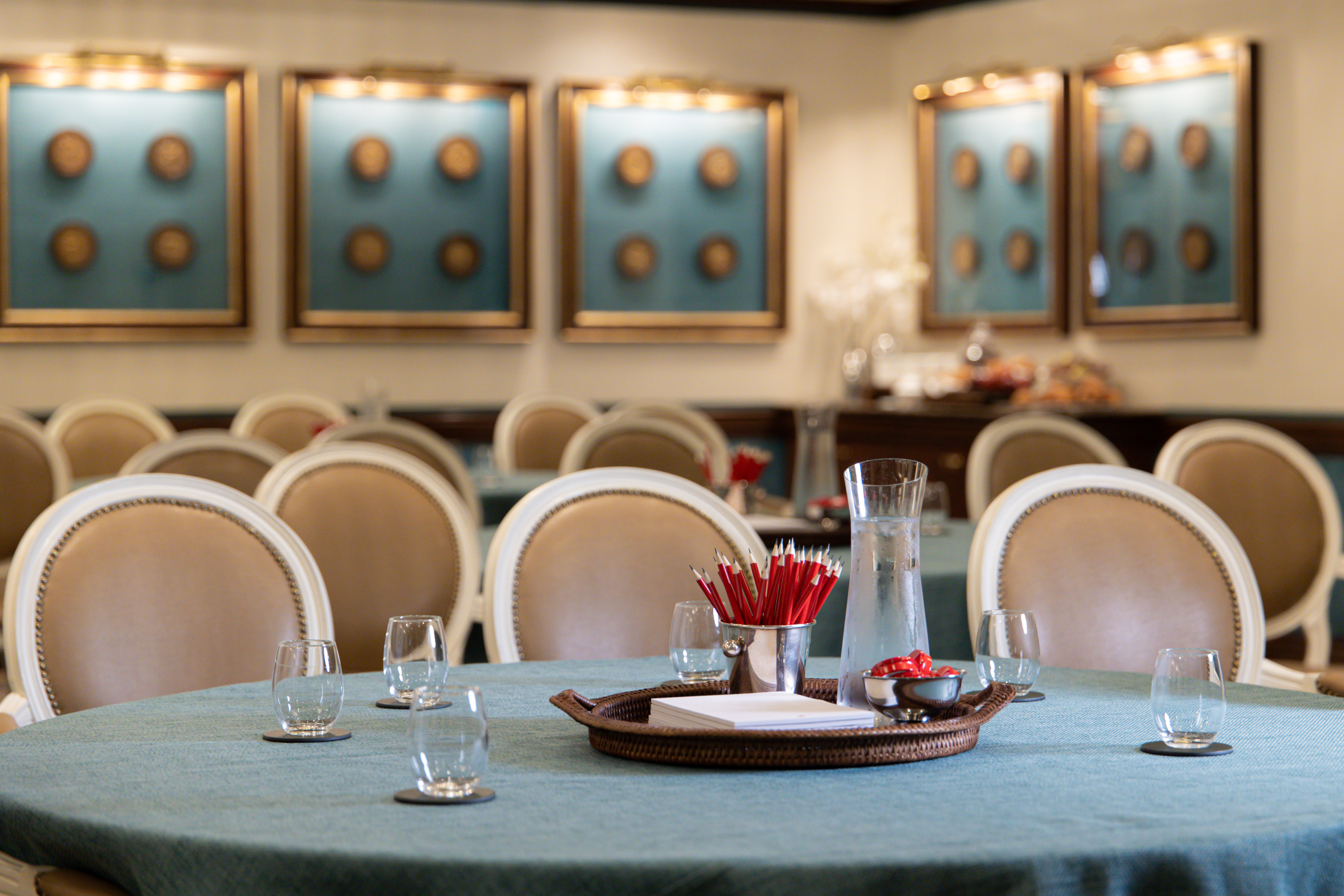 Conference set up in the Van Dyke Suite at The Rubens Hotel, London