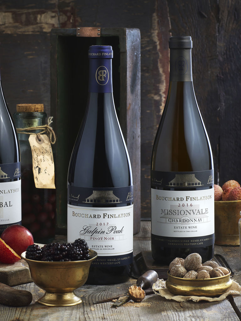Bouchard Finlayson Group of 4 wine bottles with tasting notes Bouchard Finlayson Group of 4 wine bottles with tasting notes