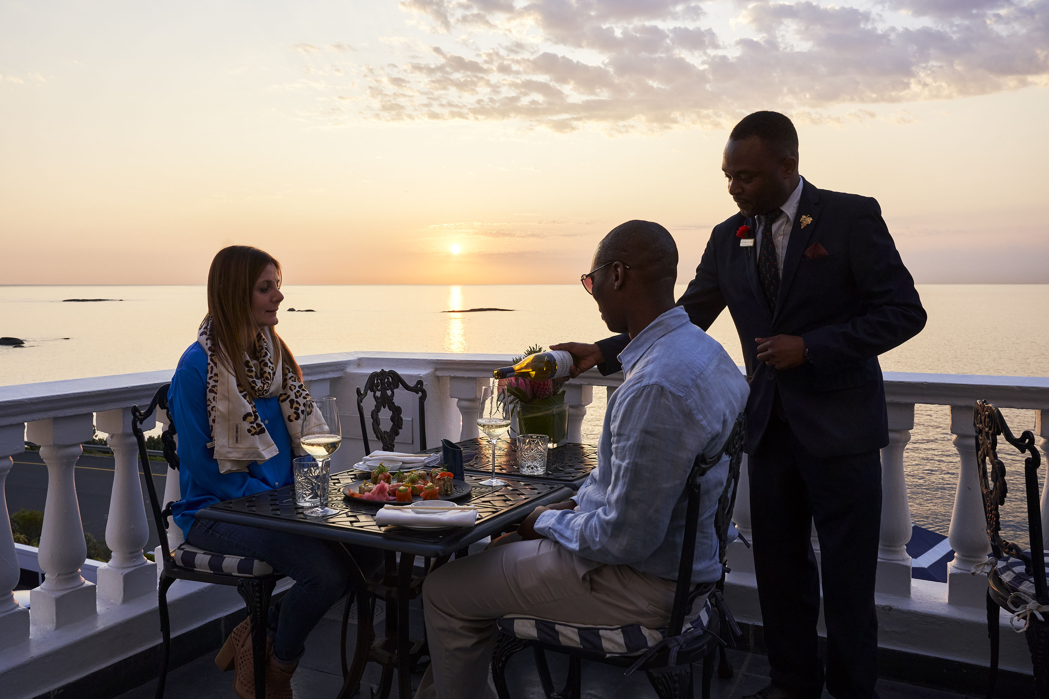 errace with Sunset and wine service