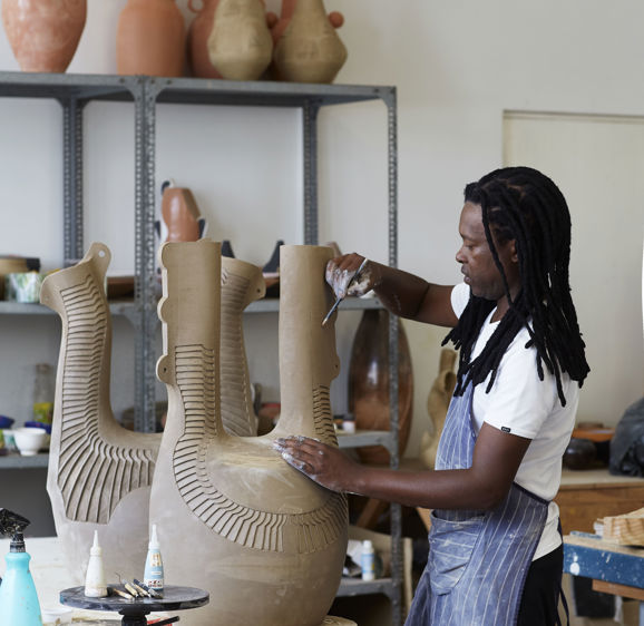 Siyabonga Artwork in his studio Siyabonga Artwork in his studio