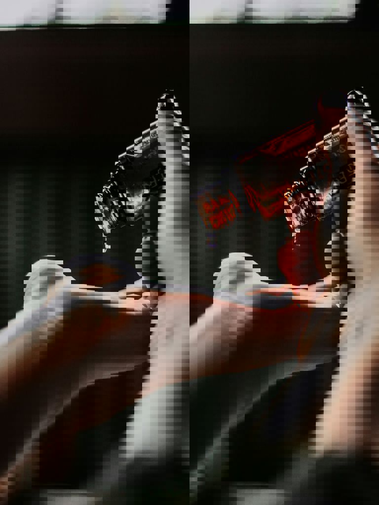 Close Up Of Amber Glass Bottle Close Up Of Amber Glass Bottle