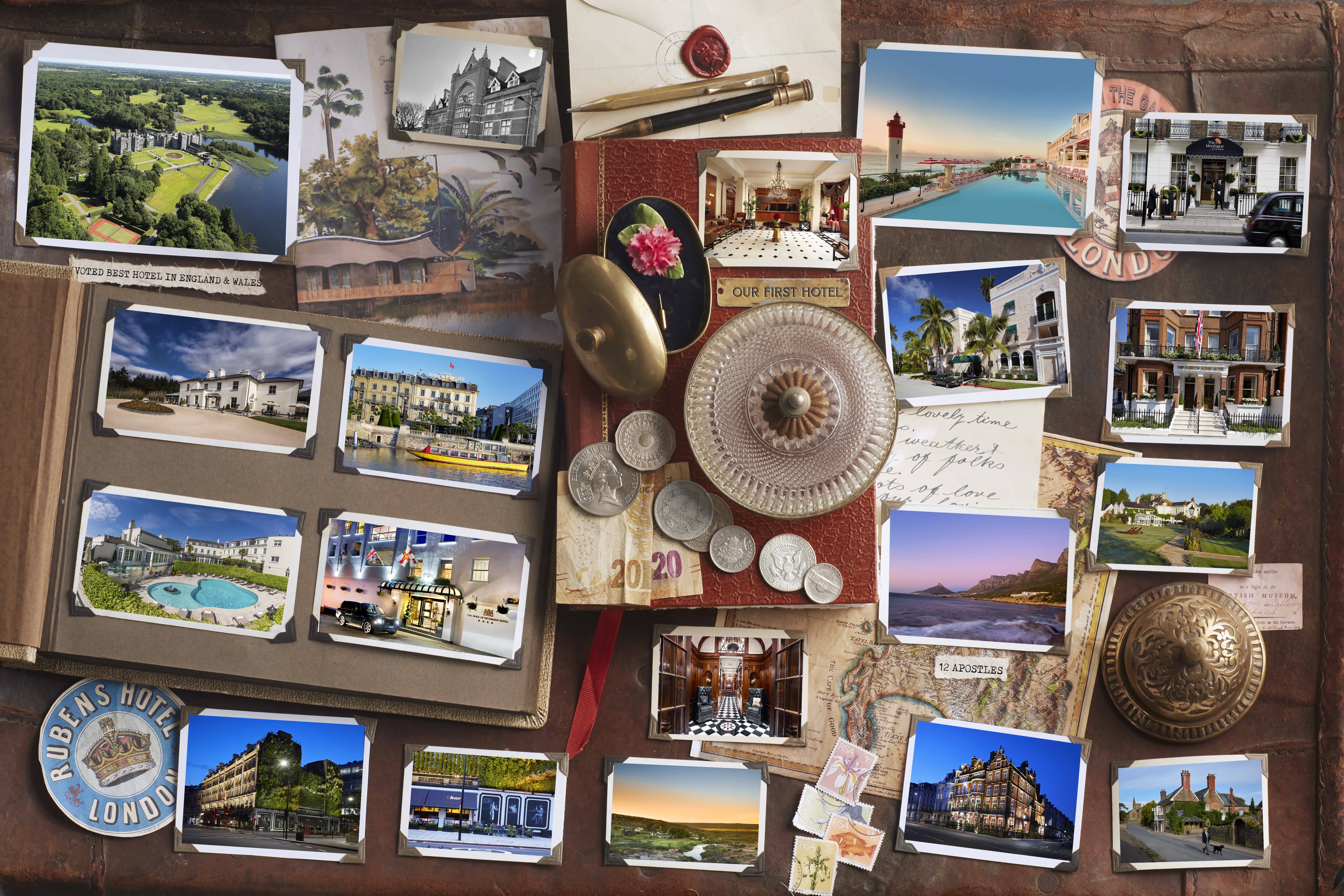 A collage on images of hotels photo's from the Red Carnation Collection