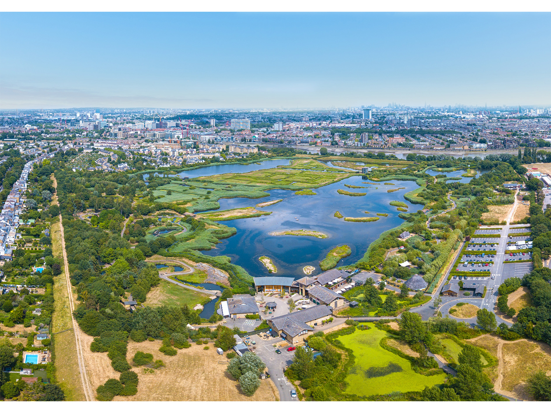Aerial view of London Wetlands Centre