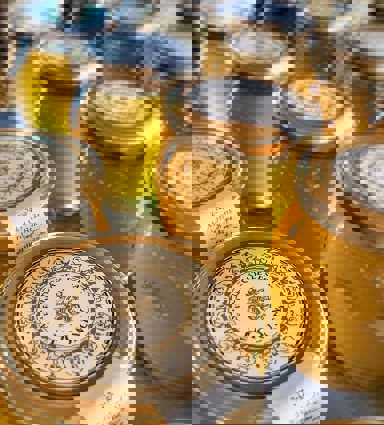 Ashford Castle Estate Honey jars lined up Ashford Castle Estate Honey jars lined up