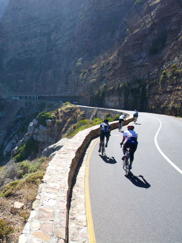Cyclists practice for Argus Cycle Tour along Chapman's Peak Pass. Cyclists practice for Argus Cycle Tour along Chapman's Peak Pass.