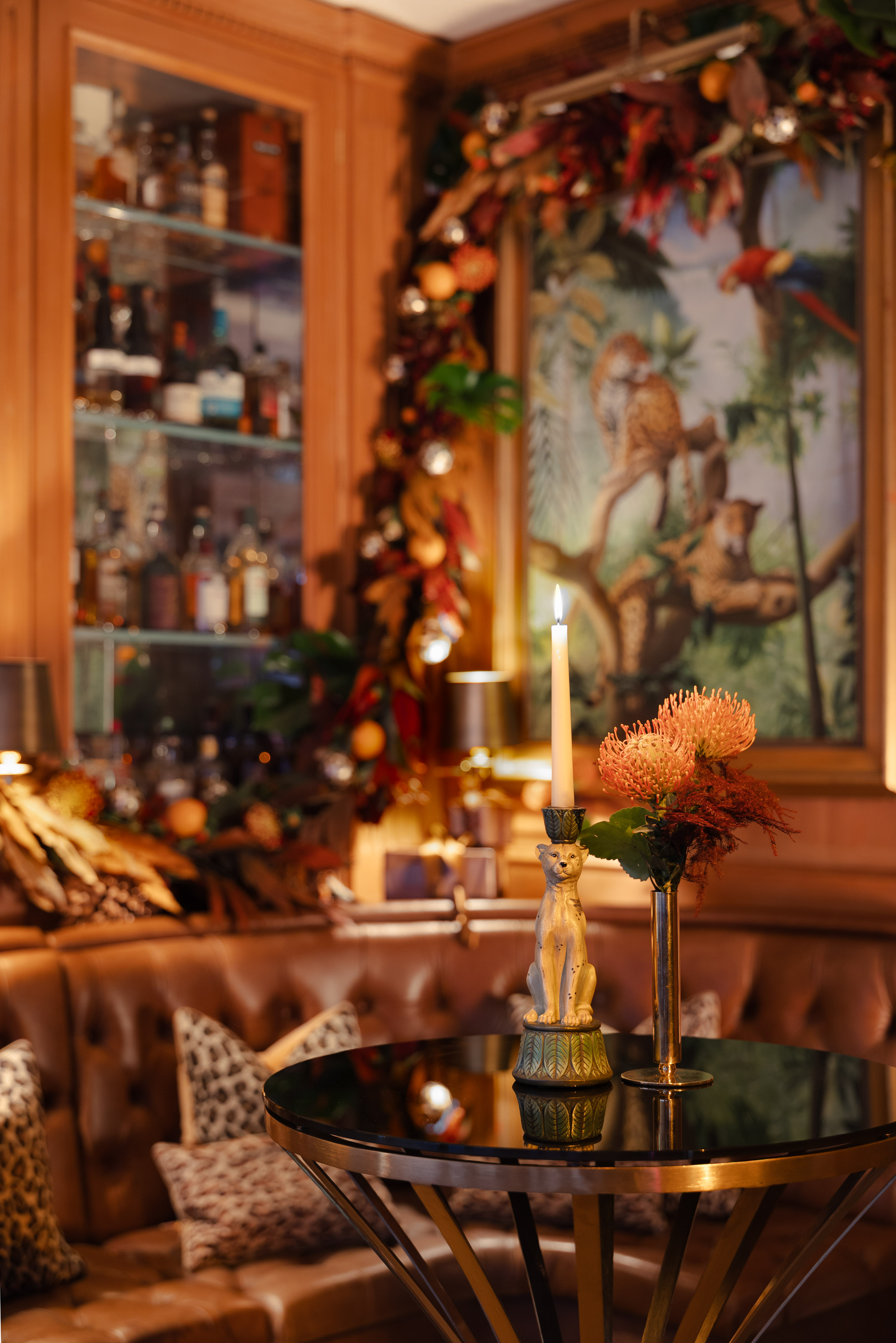 Leopard Room decorated for Christmas parties