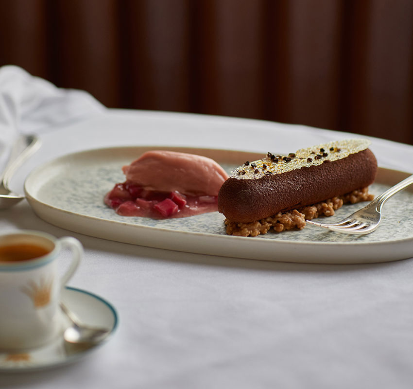 Chocolate dessert with sorbet Chocolate dessert with sorbet