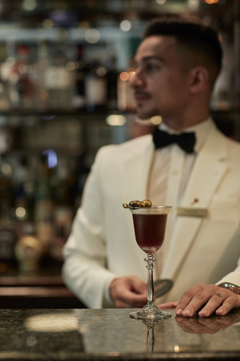 Alejandro with one of his cocktail creations in Sem's of Mayfair