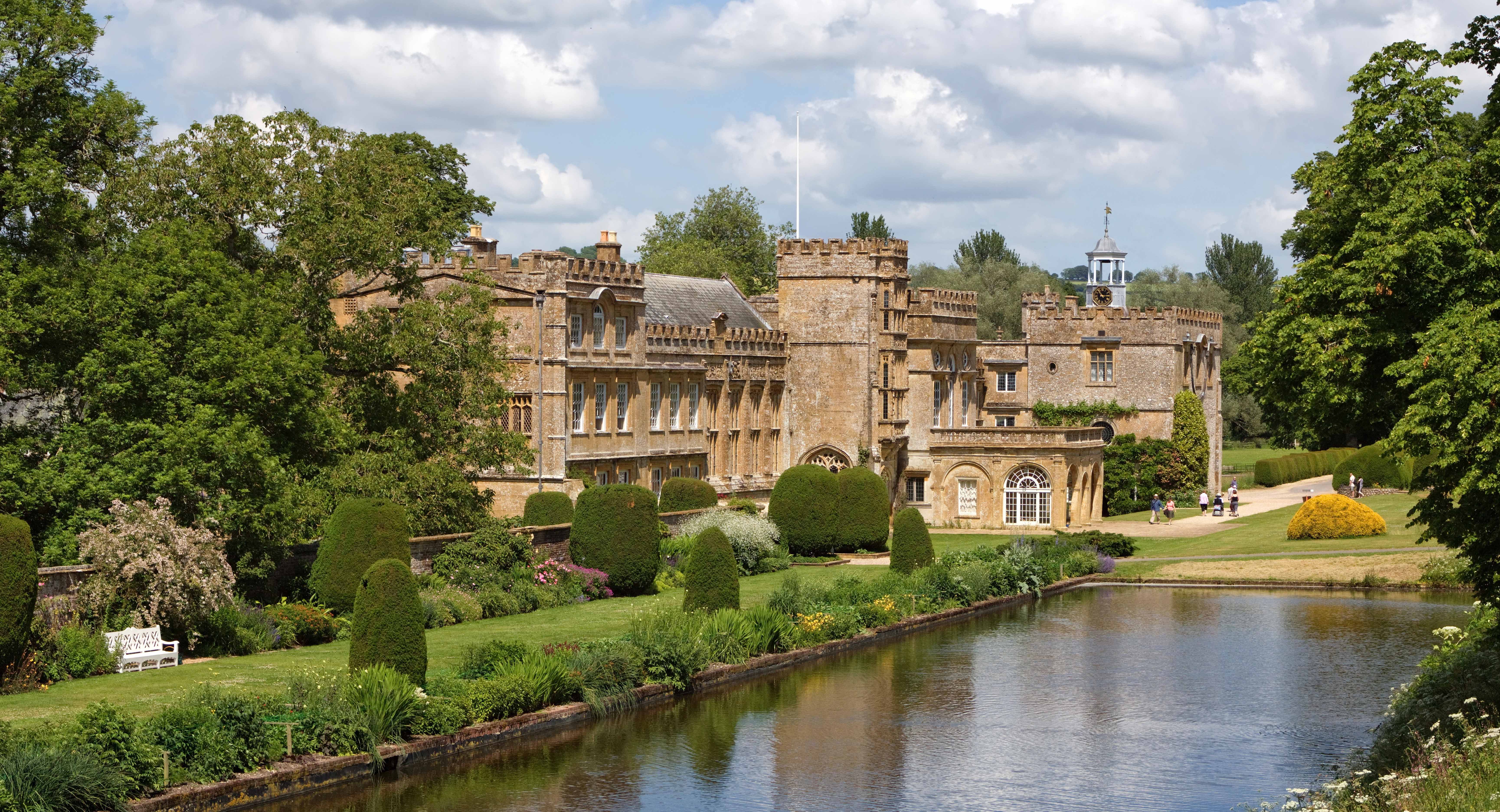 Forde Abbey mansion from its ornamental pond and formal gardens. Chard, Somerset The Forde Abbey mansion from beside its ornamental pond and formal gardens