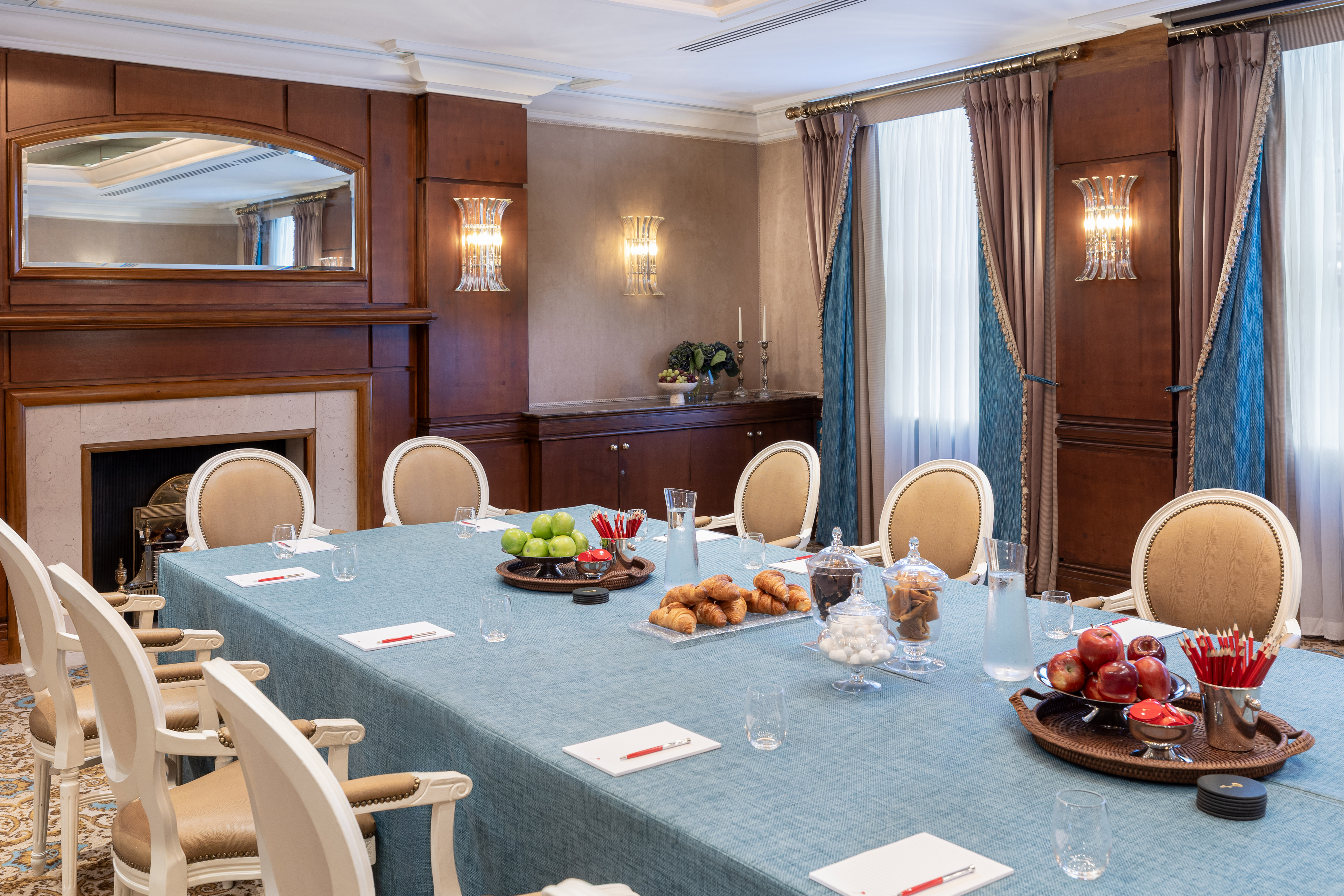 Conference set up in the Rembrandt Suite at The Rubens Hotel, London