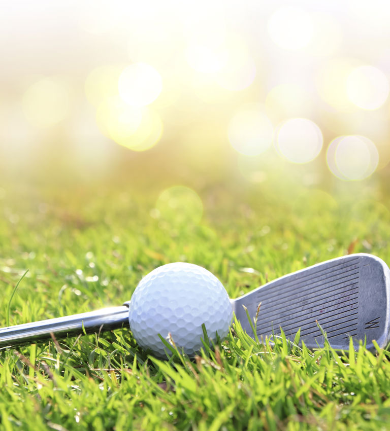 Golf club and ball in grass Golf club and ball in grass