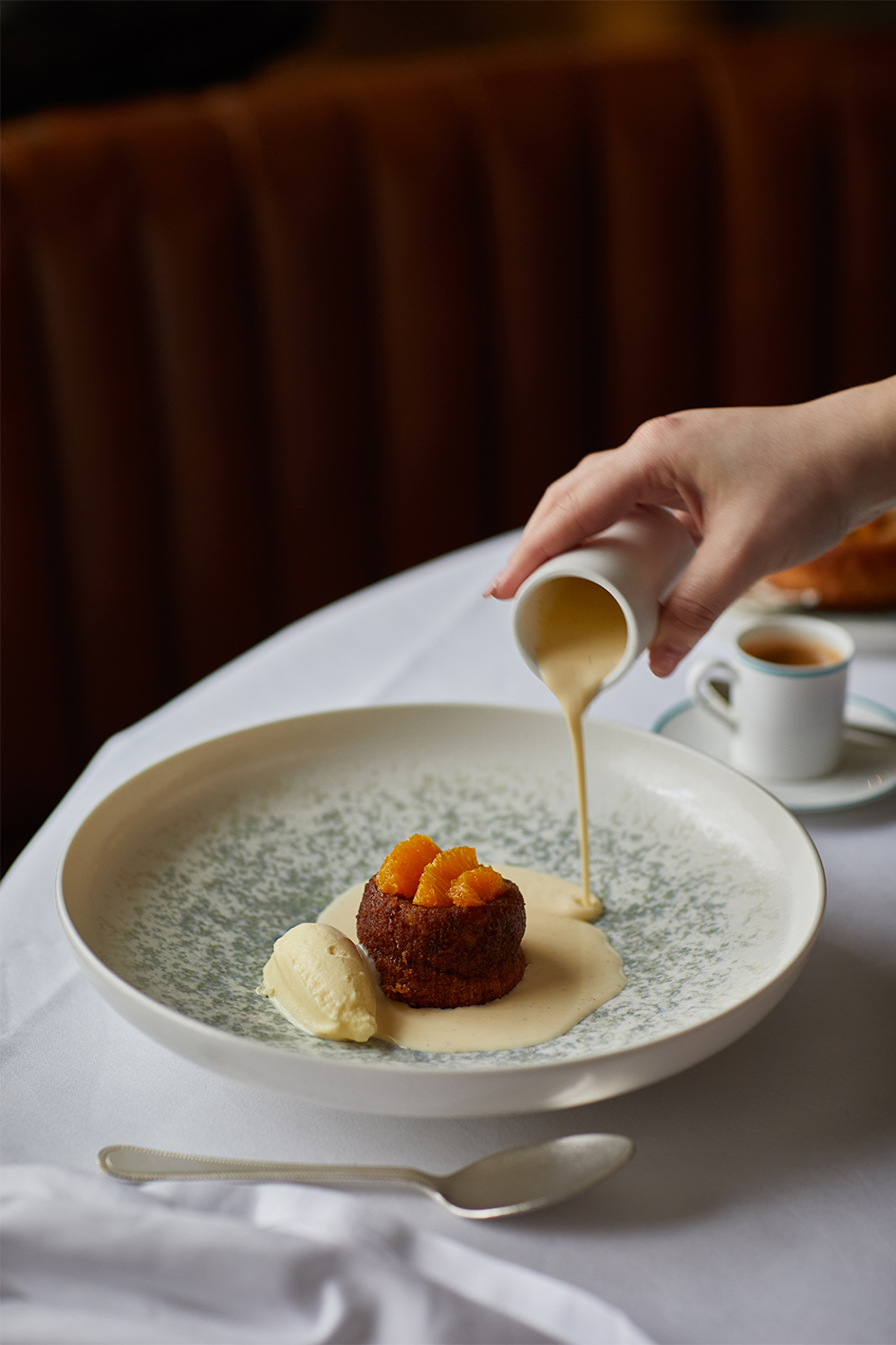 English Gril  Orange Dessert cake with Custard 