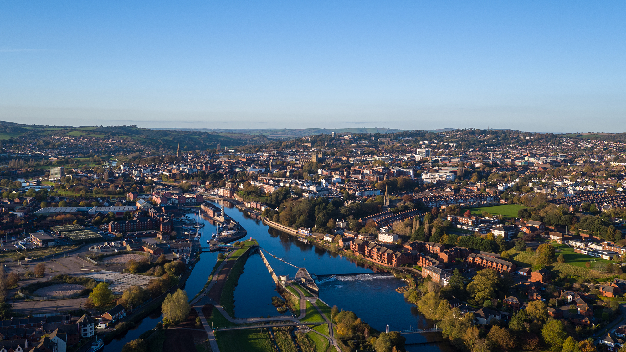 Aerial shot of Exeter,